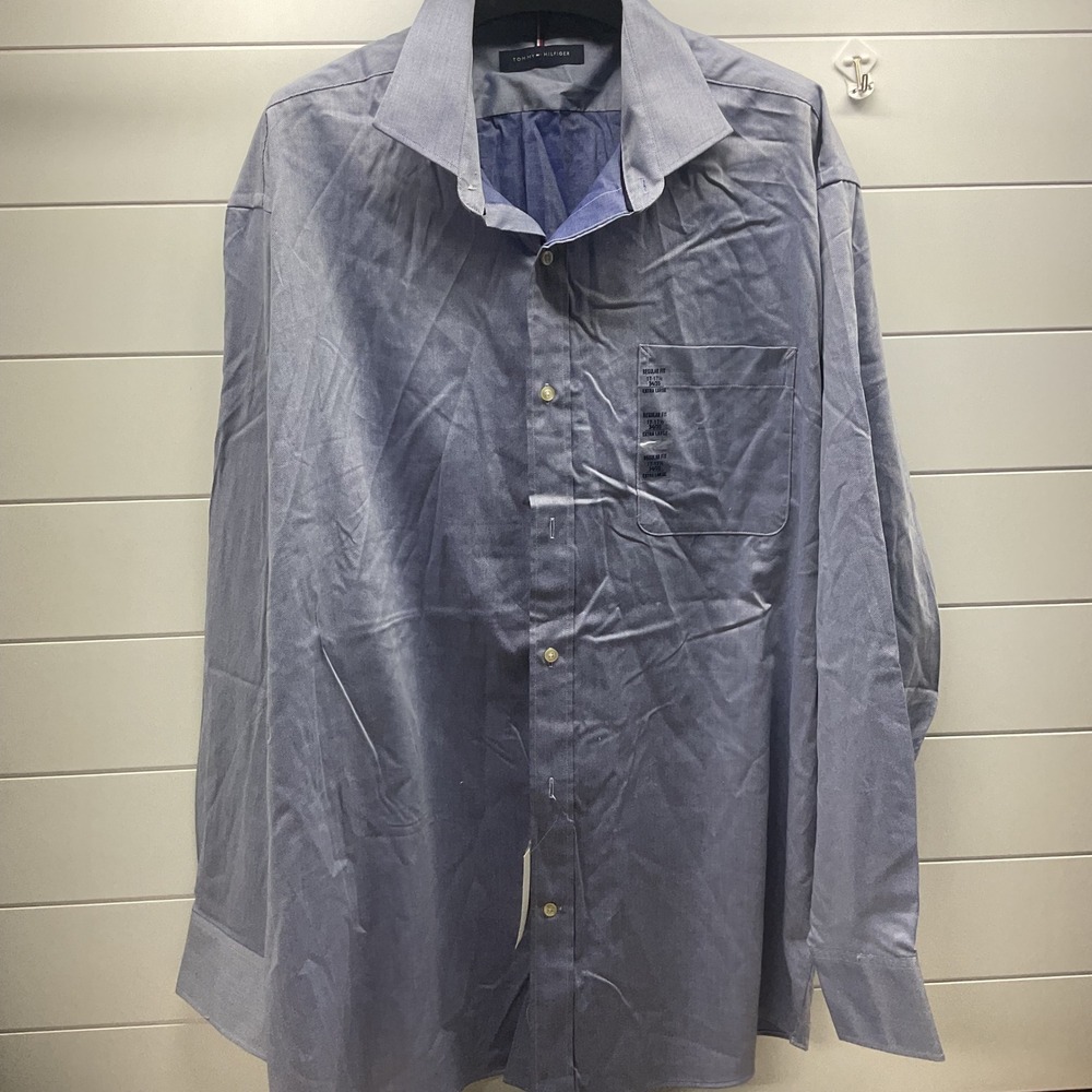 Tommy Hilfiger Mens XL Regular Fit Stretch Wrinkle Resistant Dress Shirt Blue